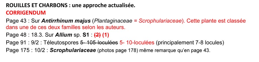 Rouilles et Charbons, une approche actualisée (M. Lecomte) : corrigendum