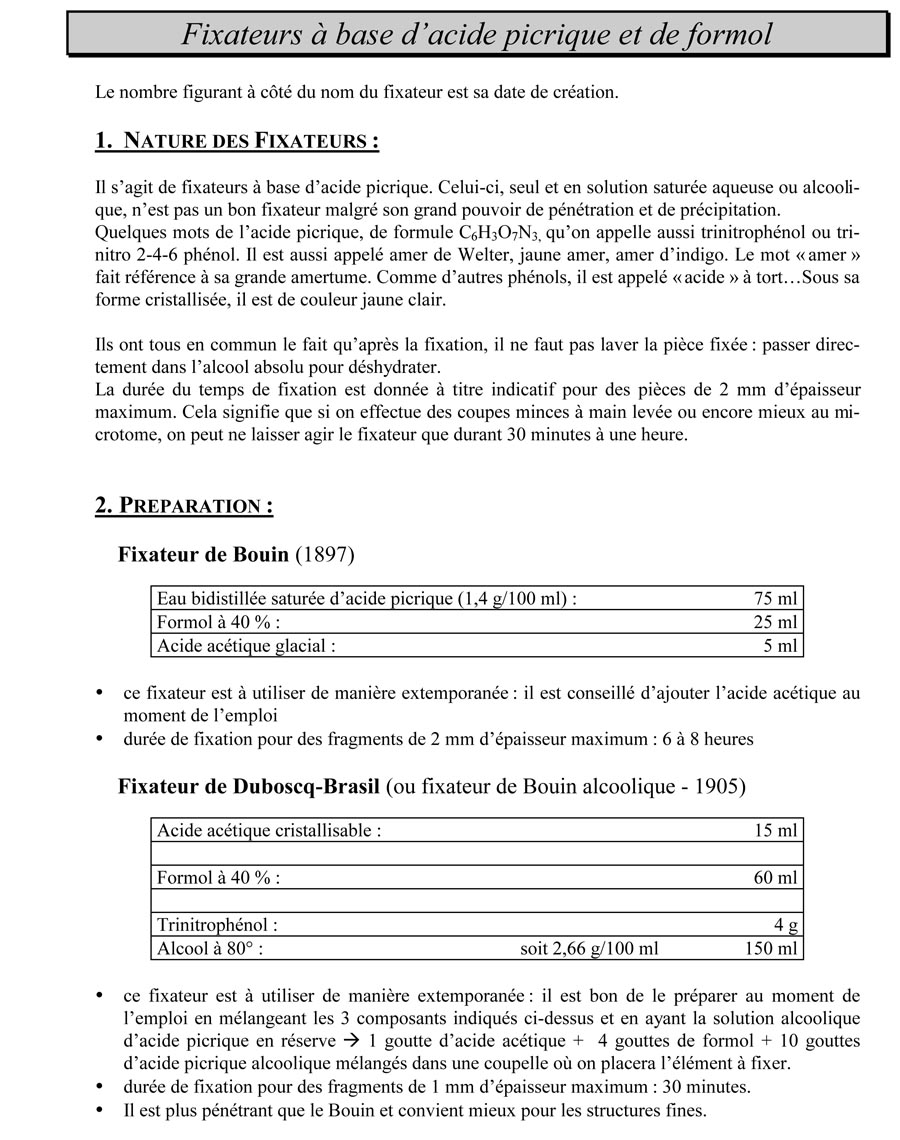 Fixateurs à base d’acide picrique et de formol 
